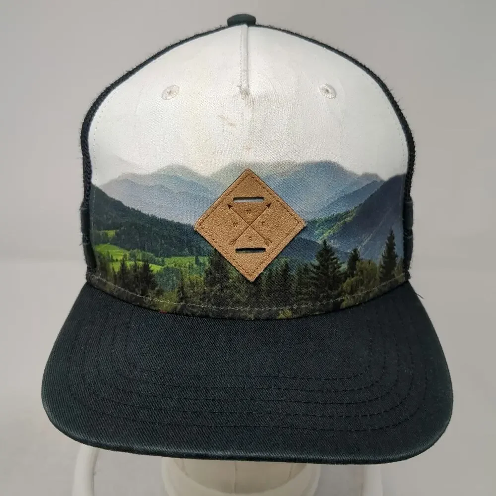 Art Class Trucker Hat Black White One Size Mountain Landscape Mesh Snapback